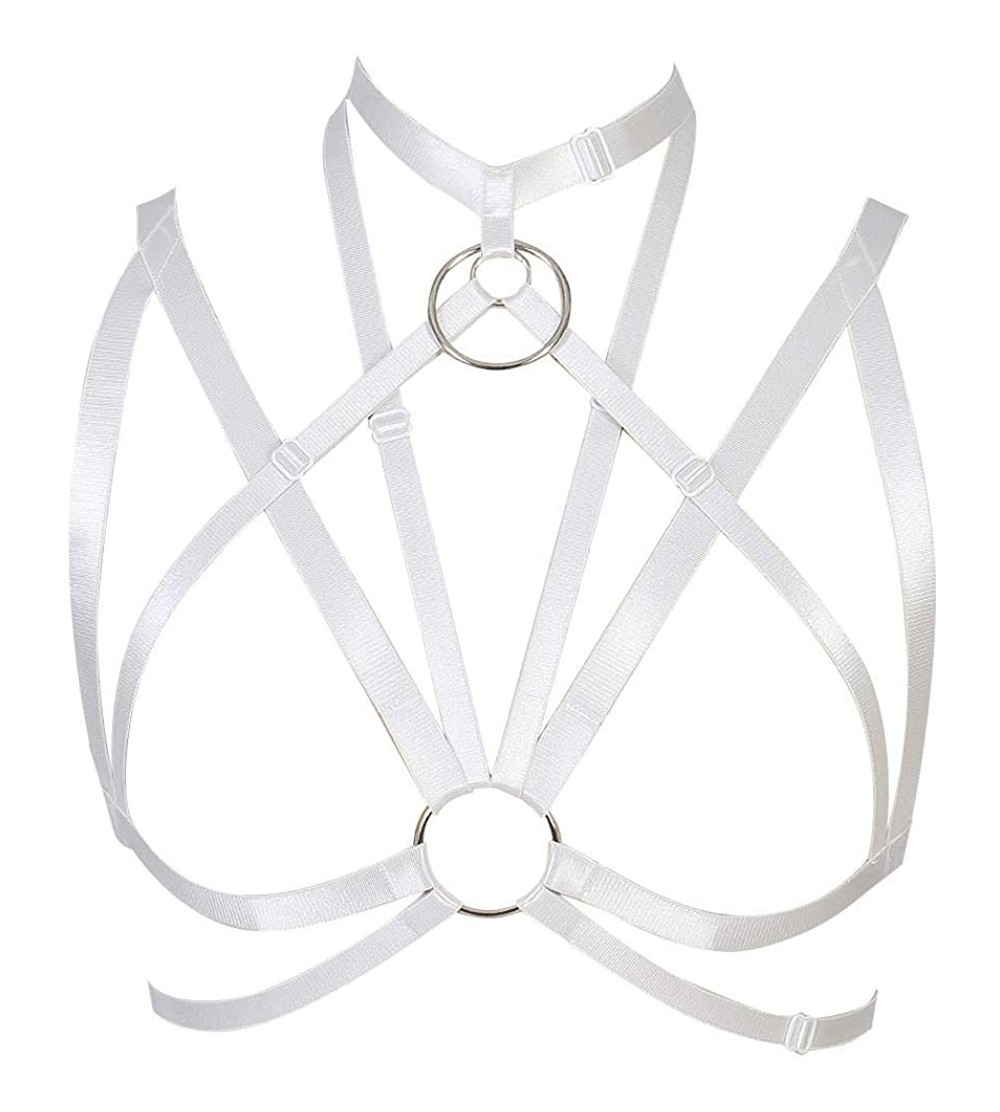 Bras Woman Body Harness Bra Punk Gothic Belt Lingerie cage Plus Size Stretchy Fabric Festival Rave - White - C518KOESX0O $13.64