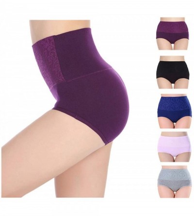 Panties Womens High Waist Underwear Solid Color Tummy Control Cotton Brief Panties 3/5 Pack - 5 Pack - CS188GUW6TX $17.44