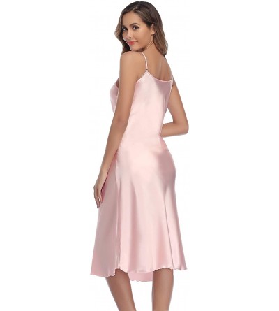 Slips Women's Stain Nightwear Babydoll Lingerie Long Dress Smooth Sleepwear Spaghetti Strap Dress - Pink - C418AG3I7RA $15.58