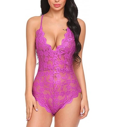 Baby Dolls & Chemises Sexy Lingerie for Women Sex Lady Teddy Deep V Wire Free Babydoll Plus Size Backless Bodysuit - Hot Pink...