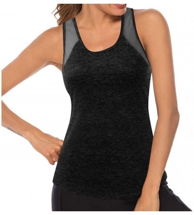 Shapewear Women Workout Tops Mesh Racerback Tank Yoga Shirts Gym Clothes - Q-black - CG190ZYK2ND $10.46
