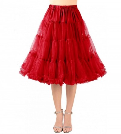 Slips Women's Elastic Waist 50s Puffy Tulle Petticoat Underskirt - Red2 - C01933HQLWU $11.97