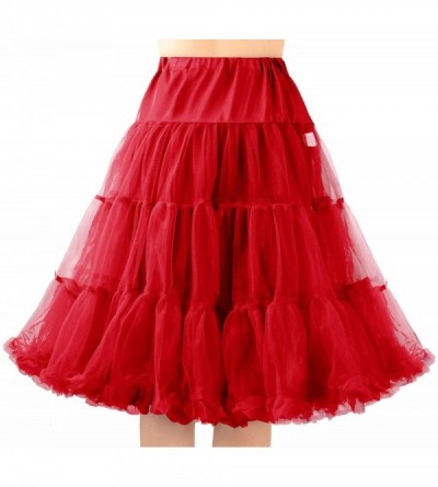 Slips Women's Elastic Waist 50s Puffy Tulle Petticoat Underskirt - Red2 - C01933HQLWU $11.97