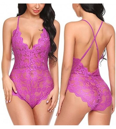 Baby Dolls & Chemises Sexy Lingerie for Women Sex Lady Teddy Deep V Wire Free Babydoll Plus Size Backless Bodysuit - Hot Pink...