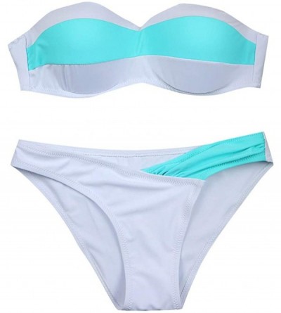Garters & Garter Belts Women Sexy Bandage Sports Suit High Cut Bandeau Paddede Push-Up Swimsuit Two Piece Bikini - White - CD...
