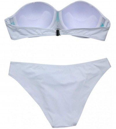 Garters & Garter Belts Women Sexy Bandage Sports Suit High Cut Bandeau Paddede Push-Up Swimsuit Two Piece Bikini - White - CD...