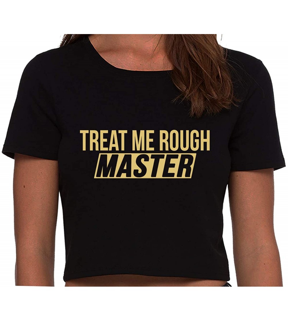 Camisoles & Tanks Treat Me Rough Master Spank Dominate Black Cropped Tank Top - Sand - CF1963SQZT2 $25.72