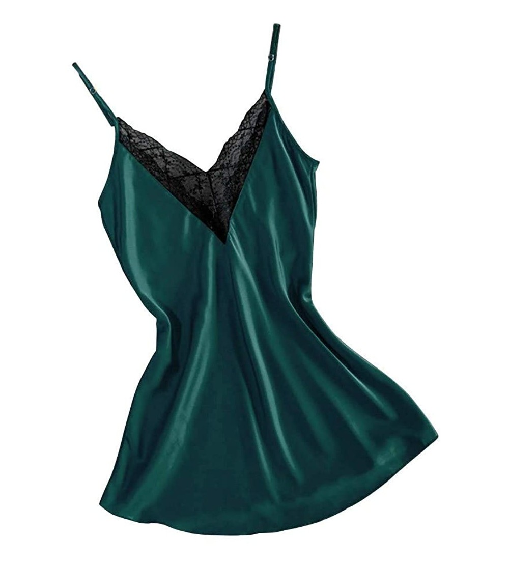 Camisoles & Tanks Plus Size Lingerie- Women Lace Satin Silk Sleepwear V-Neck Sling Lingerie Pajamas Nightdress Underwear - Gr...