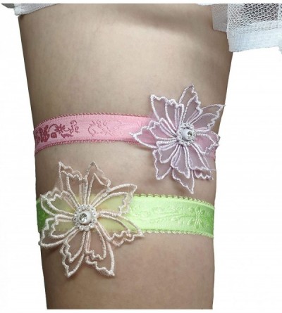 Garters & Garter Belts Colorful Wedding Garter Lace Garter Set Floral Design for Bride or Bridesmaid - Green Pink - C018XG28D...
