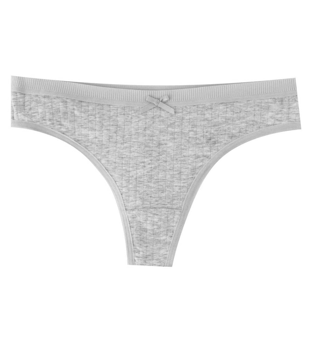 Panties Women's Bow Underwear Stripe Comfortable Invisibles Breathable Cotton Bikini Thong- Gray- L - gray - CK197Y985X4 $9.11