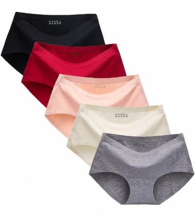 Panties Women's Mid Waist Briefs 5 Pack Soft Cotton Underwear Comfy Seamless Panties- Black/Gray/Skin/Beige/Wine Red- M (Fit ...