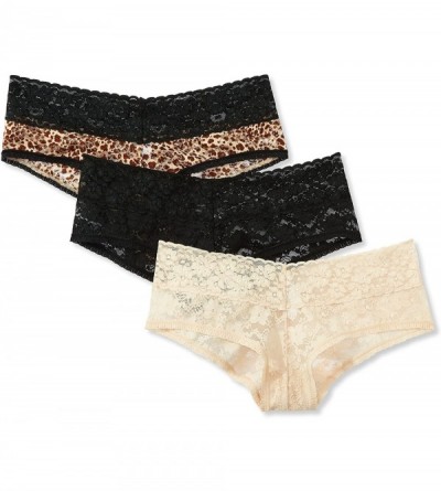 Panties Women's Lace Cheeky Hipster Underwear- 3 pack - Black/Nude/Leopard - CY18D4DH58T $18.54
