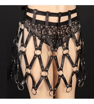 Garters & Garter Belts Womens Black Leather Harness Skirts Metal O Ring Waist Belts Leg Body Cage Punk Gothic Style - CH18RHZ...