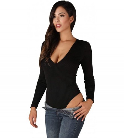 Shapewear Women Seamless Deep V-Neck Shimmer Bodysuit- One Size - Black - C818XTSZI7C $33.00