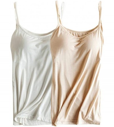 Camisoles & Tanks Womens Modal Built-in Bra Padded Camisole Yoga Tanks Tops - Sp-2 Pcs Apricot/White - CX18AKUZT3W $53.98