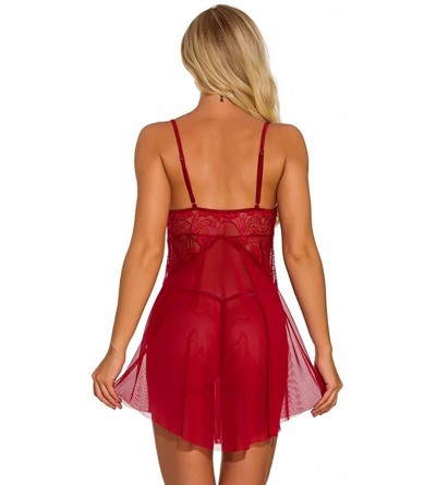 Slips Sex Lingerie for Women Push Up Underwear with Thong Set Pajamas Sleepwear Nightdress - Wine - CG196IXSK66 $12.94