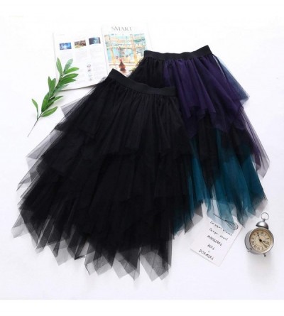 Slips Women's Mesh Tulle Tutu Skirt High Waisted High Low Asymmetrical Layered Long Skirts Petticoat - Black - C2196N3HKLM $1...