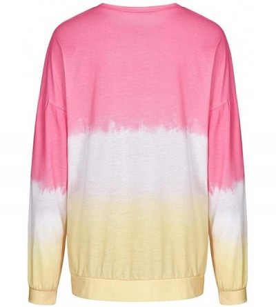 Shapewear Women's Casual O-Neck Top Contrast Color Coat Long Sleeve Pullover Sweatshir - Pink a - CD1924QHIIS $19.87