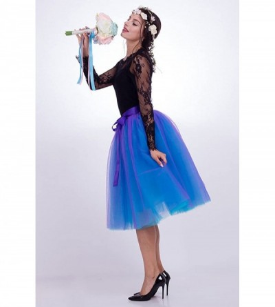 Slips Women's Summer Knee Length Tulle Skirt Bridesmaid Tutu Skirt with Sash - Royal Blue+purple - CI18W0UD425 $14.66