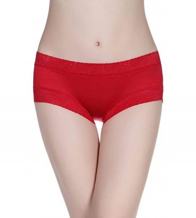 Panties Women's 100% Silk Knitted Lace Midrise Panties Boyshort - Red - C711LOMFBKJ $35.68