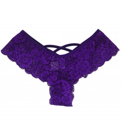 Panties Lingerie for Women for Sex Plus Size Lace Floral Cheeky G-String Mesh Underwear Sheer Briefs Sexy Panties - Purple - ...