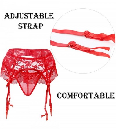 Garters & Garter Belts Lace Garter Belt Plus Size Suspender Garter Lingerie for Women - Red - CE18HAE0A35 $19.81