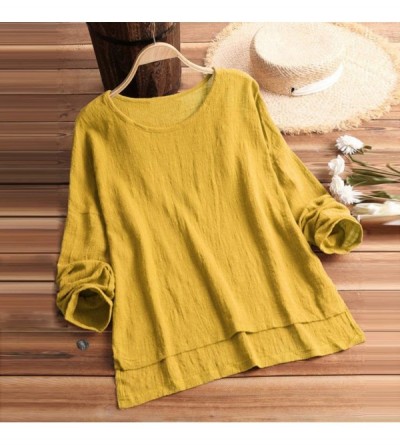 Shapewear Tank Tops for Women-Women Vintage Embroidery Casual Button Long Sleeve Linen Top T-Shirt Blouse - 1c-yellow - CX18T...