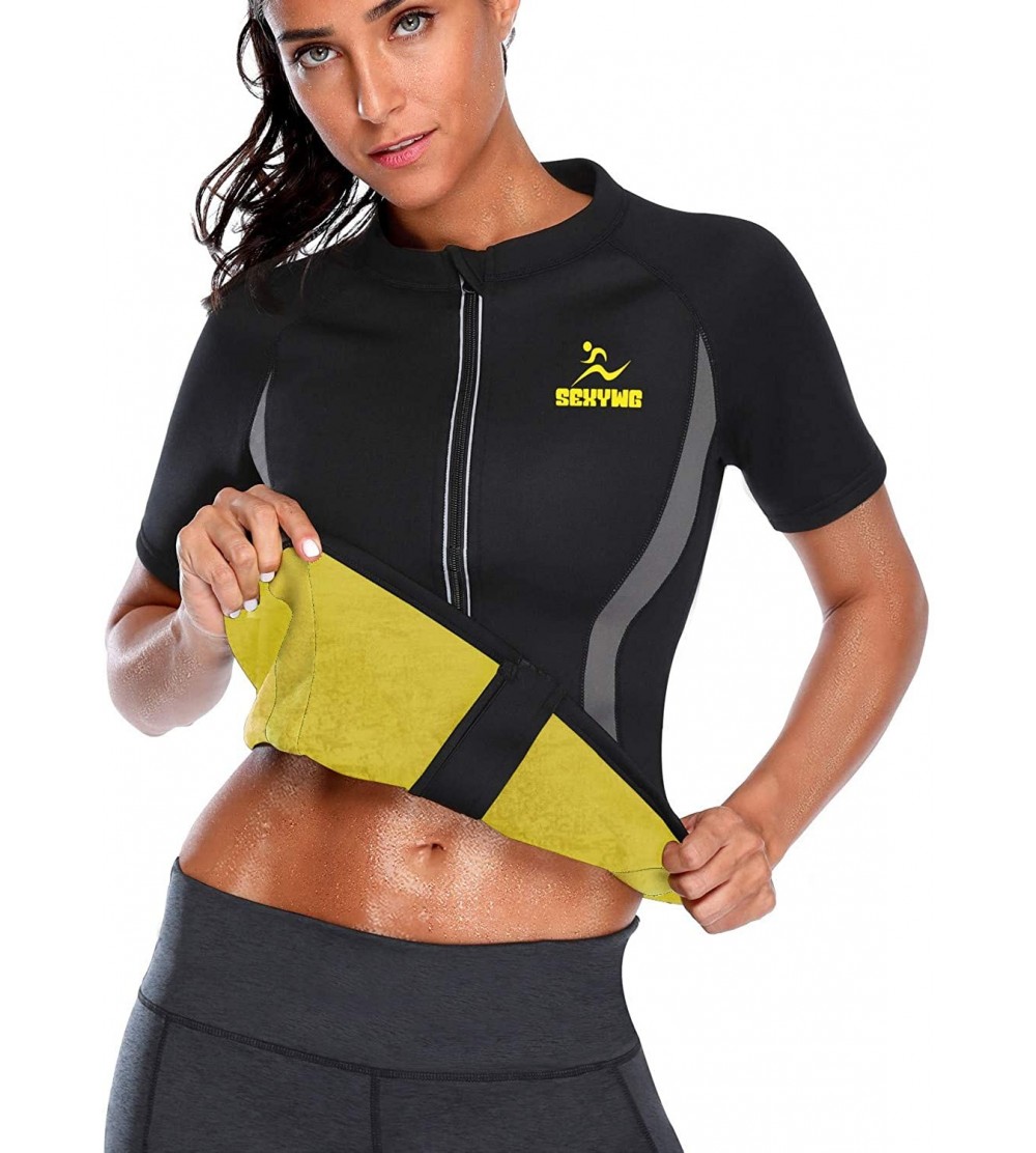 Shapewear Women Hot Sweat Weight Loss Sauna Shirt Neoprene Top Workout Body Shaper Slimming Training Suit - Black - C018QWG3U...