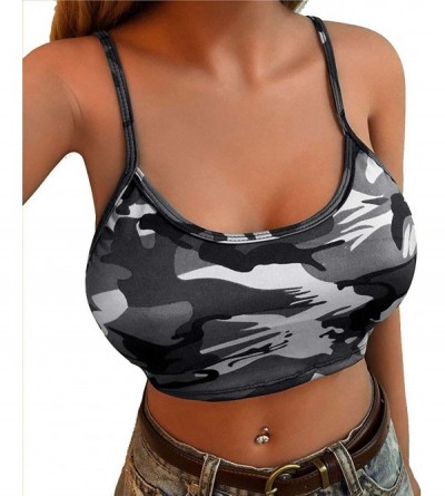 Camisoles & Tanks Womens Camouflage Printed Spaghetti Straps No Padded Camisole Vest Crop Tops - Grey - CJ19DLDA72Q $22.57