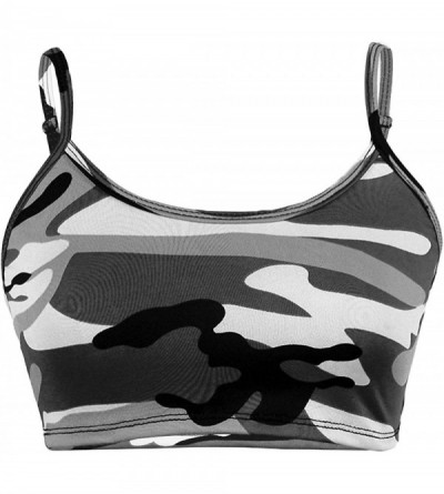 Camisoles & Tanks Womens Camouflage Printed Spaghetti Straps No Padded Camisole Vest Crop Tops - Grey - CJ19DLDA72Q $8.64