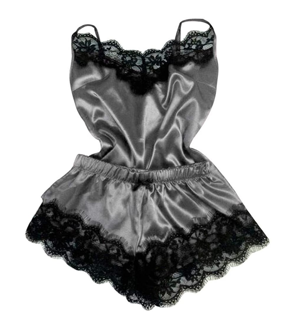 Garters & Garter Belts Lingerie- Fashion Sexy Lace Sleepwear Lingerie Temptation Babydoll Underwear Nightdress - Gray - C6196...