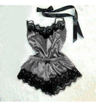 Garters & Garter Belts Lingerie- Fashion Sexy Lace Sleepwear Lingerie Temptation Babydoll Underwear Nightdress - Gray - C6196...