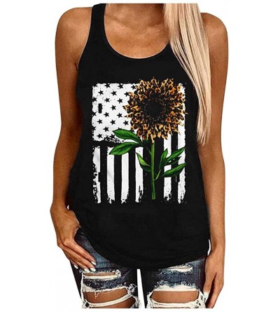 Camisoles & Tanks Black Round Neck Sunflower Print Tank Top Independence Day Vest for Women - A Black - CR199I5XU0D $17.72