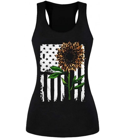 Camisoles & Tanks Black Round Neck Sunflower Print Tank Top Independence Day Vest for Women - A Black - CR199I5XU0D $17.72