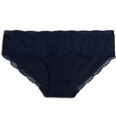 Panties Womens Semi-High Rise Briefs in Lace and Natural Cotton - Blue - 1467 - Intense Blue - CI18THXG4A7 $27.19