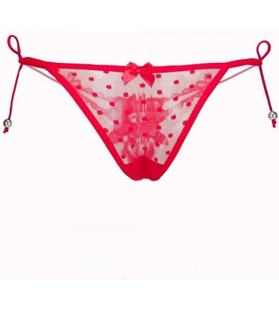 Panties Women's Sexy Panties Transparent Mesh Side Tie Thong G-String Panty - Red - C618QZUQ5WK $8.30