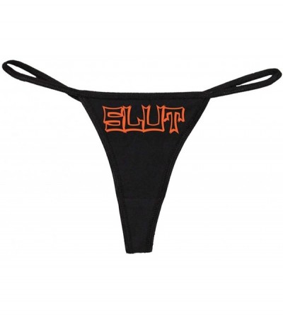 Panties Women's Slut Rude Sexy Hot Bedroom Fun Thong - Black/Orange - CP11UPMKOW9 $17.12