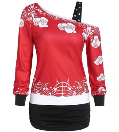 Shapewear Womens Christmas Santa Off Shoulder Asymmetric Snowflake Sweater Pullover - X8-red - C91934AYRW8 $18.16