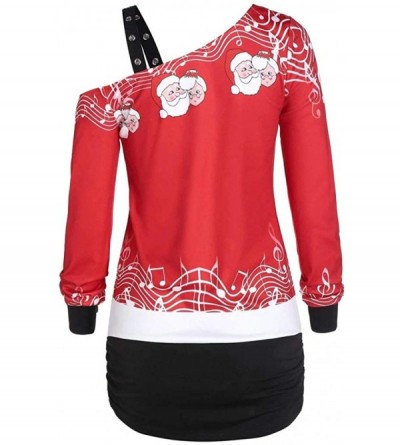 Shapewear Womens Christmas Santa Off Shoulder Asymmetric Snowflake Sweater Pullover - X8-red - C91934AYRW8 $18.16