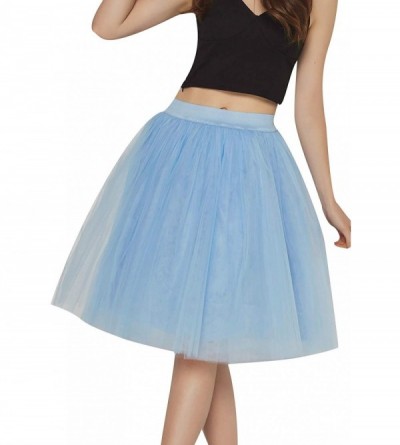 Slips Women's Knee Length Tutu A Line Layered Tulle Skirt for Dates Prom Party Gown - Lake Blue - CR18U95Y7LZ $23.98