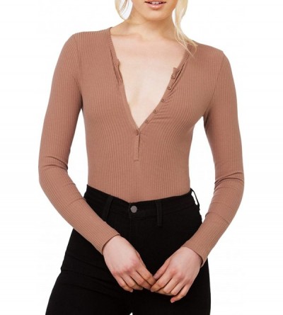 Shapewear Women's Long Sleeve Partial Front Button Bodysuit - Brown - CI18626ESO9 $14.95
