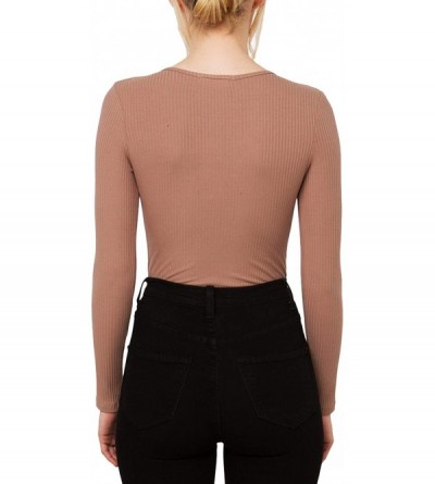 Shapewear Women's Long Sleeve Partial Front Button Bodysuit - Brown - CI18626ESO9 $14.95