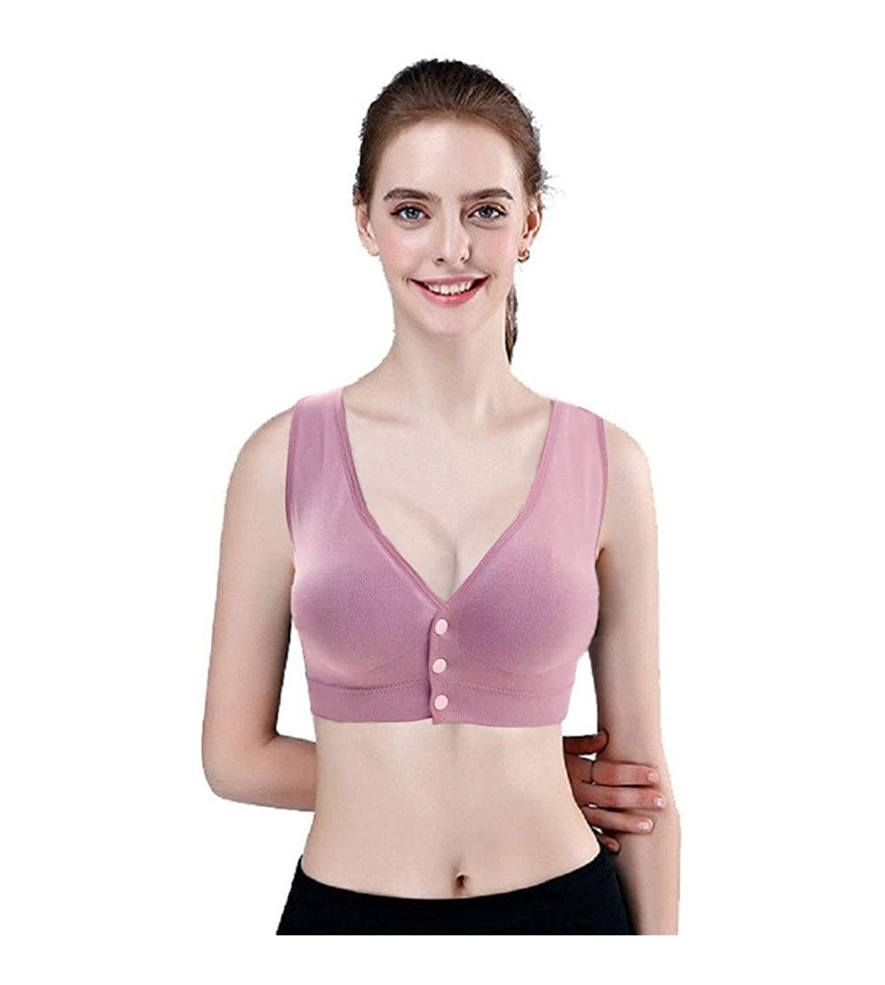 Bras Women's 24-Hour Seamless Smoothing Bra Full Coverage Front Closure Wire Free Back Light Support Bra - 3 Pack Purple - CV...