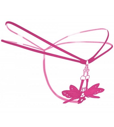 Panties Women Elastic Butterfly Embroidery Low Waist Lingeries Thongs G Strings T Back Penties - Rose Red - CL186WQXH9L $8.24