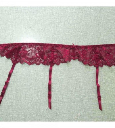 Garters & Garter Belts Womens See Through Floral Hollow Lace Bow-tie Garter Belt - Red - CW18AZA4CND $14.30