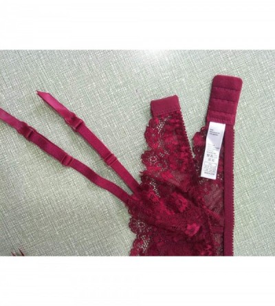 Garters & Garter Belts Womens See Through Floral Hollow Lace Bow-tie Garter Belt - Red - CW18AZA4CND $14.30