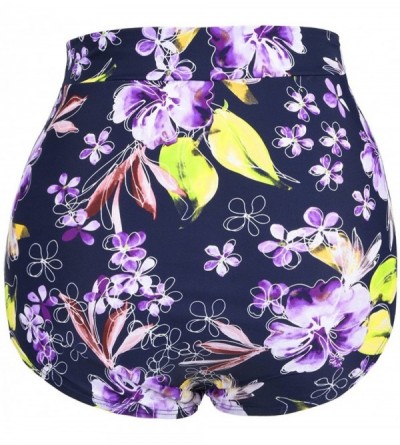 Panties Women's Swimwear Retro High Waist Swim Bottoms - Purple Floral - CY182AC7YL5 $13.77