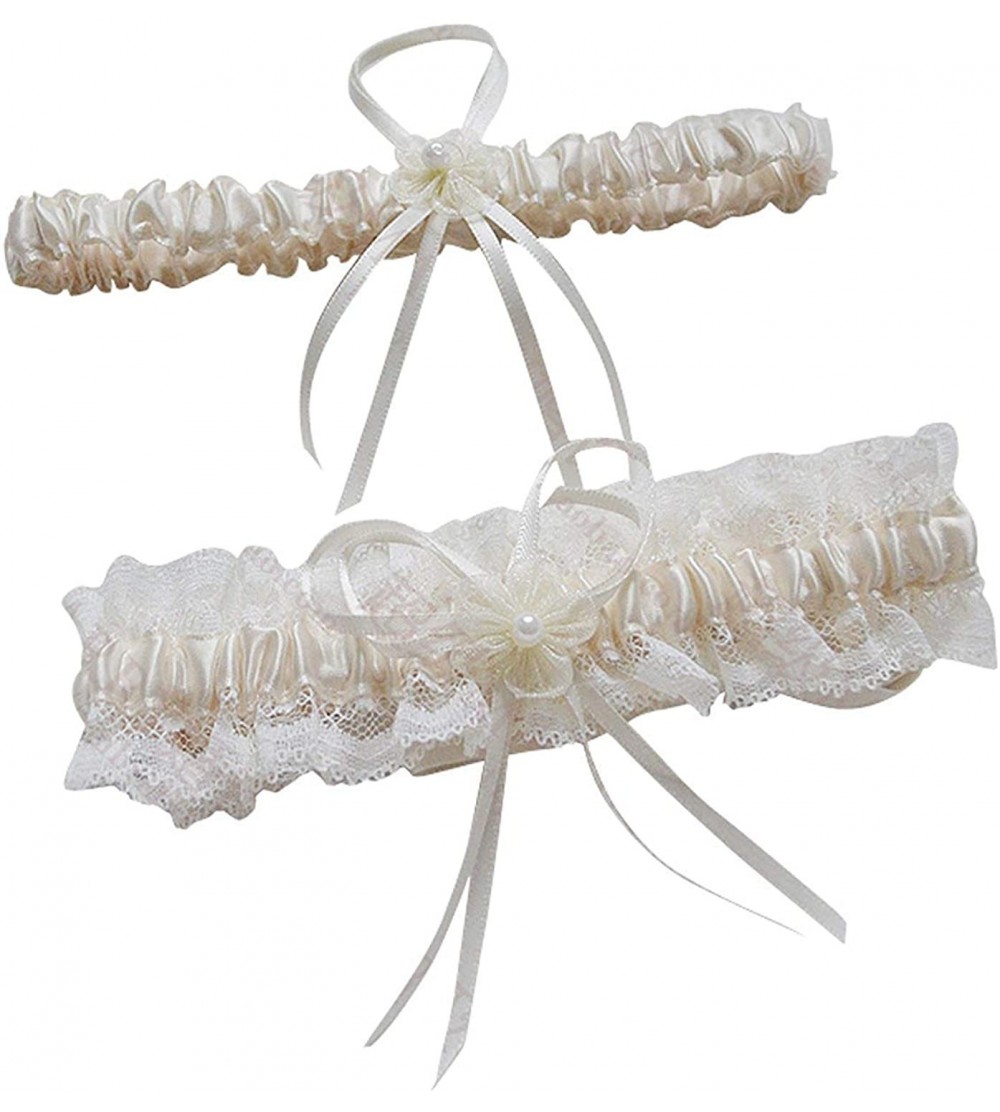 Garters & Garter Belts Bridal Garter Set Satin Lace Rhinestone Wedding Garters for Bride - Ivory - C0188WI4UUL $21.24
