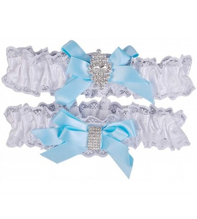 Garters & Garter Belts Western Wedding Bride Garter Bowknot Lace Rhinestone Bridal Foot Decor 2Pcs - C818NMSCLCO $26.49