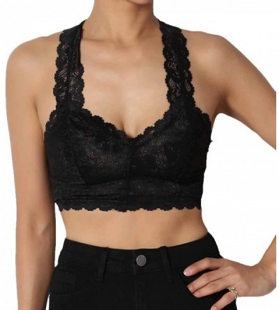 Camisoles & Tanks Stretchy Lace Bra with Hour Glass Back with Removable Pads - Black - CG18X4RZZSS $24.33